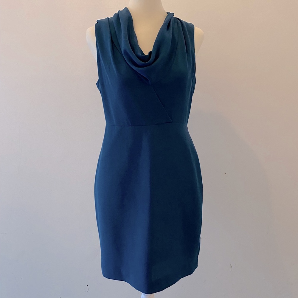 Crepe Mini Dress Fully Lined Teal Blue/Green Size Small